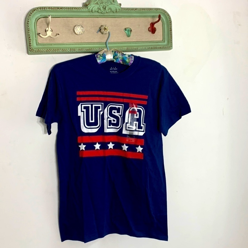 United States red white blue graphic short sleeve T-shirt crewneck adult cotton